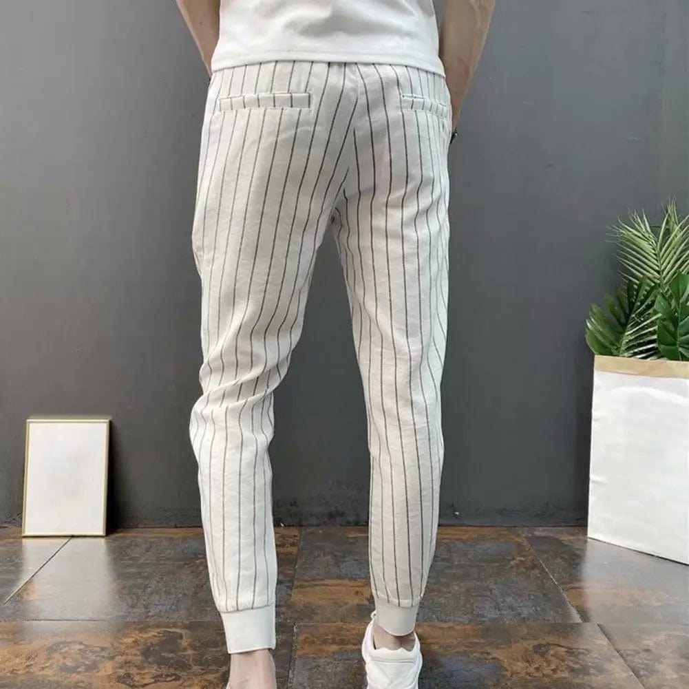 Men Harem Pants Striped Drawstring Pencil Trousers Slim Fit Elastic Waist Trousers Stretch Ankle Tied Pencil Pants For Autumn