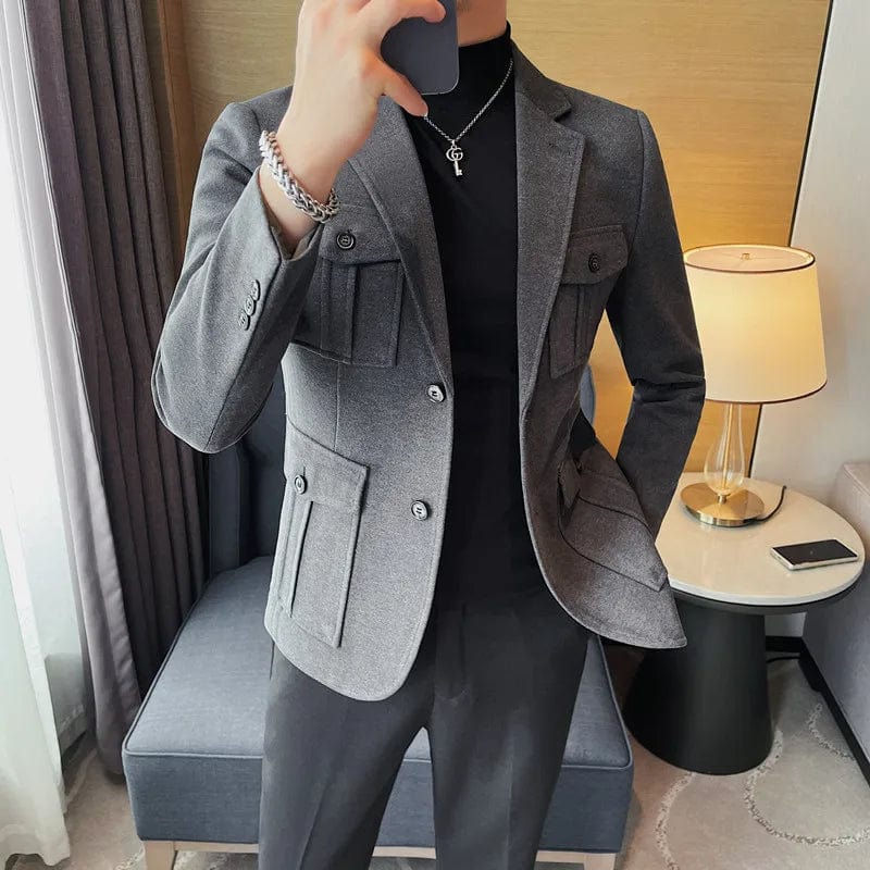 Men Keep Warm Winter Woolen Cloth Suit Jackets/Male Slim Fit High Quality Business Woolen Blazers/Man Pocket Decoration Tuxedo