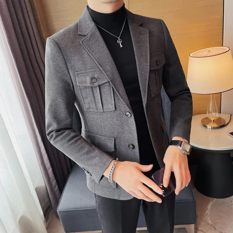 Men Keep Warm Winter Woolen Cloth Suit Jackets/Male Slim Fit High Quality Business Woolen Blazers/Man Pocket Decoration Tuxedo