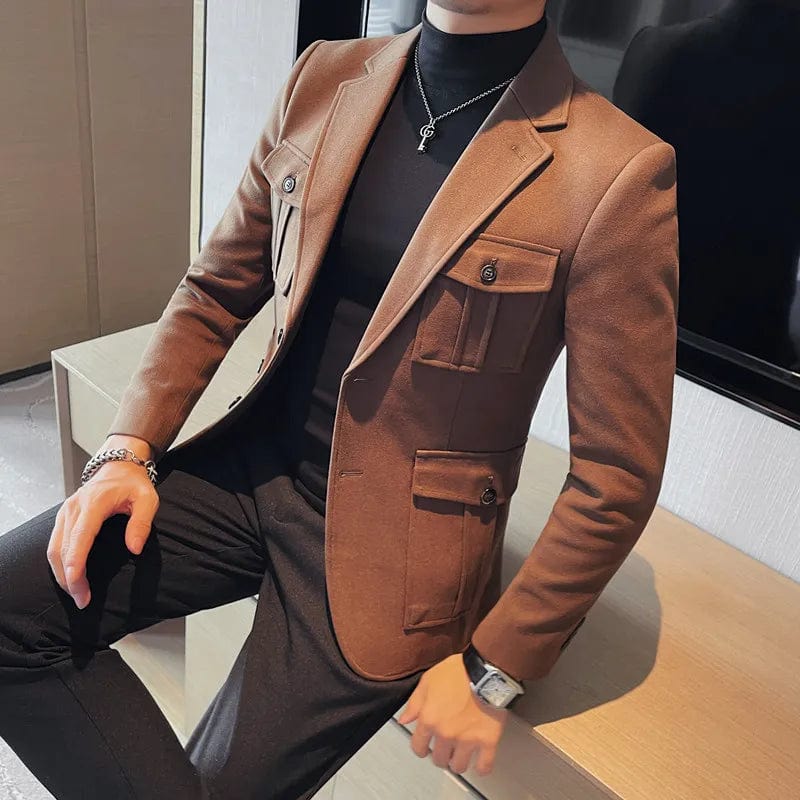 Men Keep Warm Winter Woolen Cloth Suit Jackets/Male Slim Fit High Quality Business Woolen Blazers/Man Pocket Decoration Tuxedo