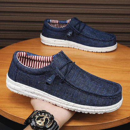 Men s Breathable Canvas Slip On Lightweight Penny Loafers Blue EU 44 UK 9.5 US 10.5 Zebuci