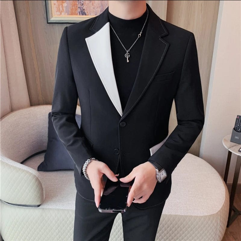 Men's British Style Contrasting Blazer – Casual Business Suit Jacket for Weddings, Groom, and Banquets