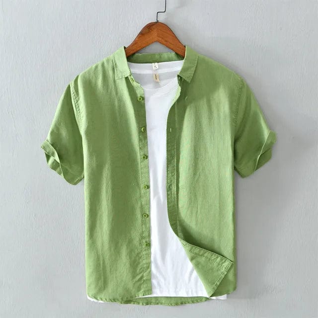 Men's Casual Cotton Linen Short Sleeve Shirt - Classic Summer Fashion with Turn-Down Collar