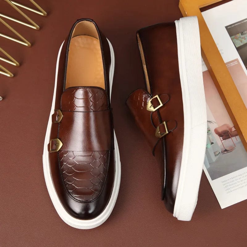 Men's Casual Shoes Fashion Snakeskin Grain Leather Men Retro British Style Loafers Mens Slip-on Outdoor Flats Monk Shoes