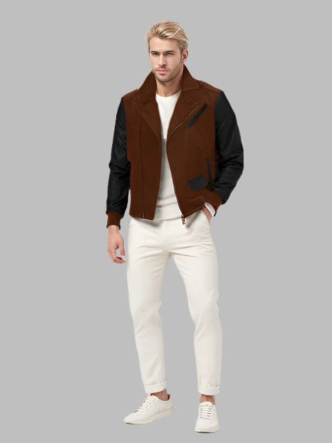 Men's Color-Block PU Leather Zipper Lapel Jacket