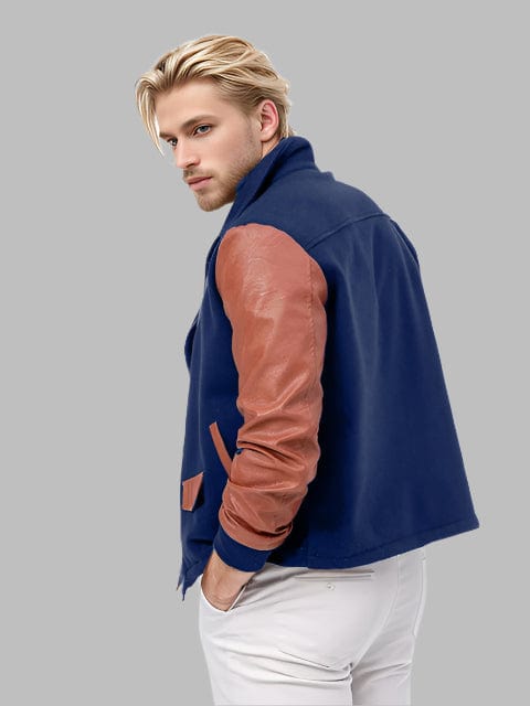 Men's Color-Block PU Leather Zipper Lapel Jacket