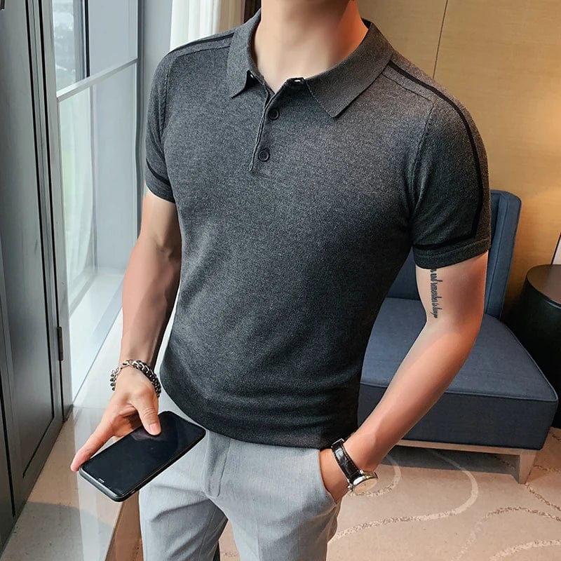 Men's Color Block Striped Knitted Polo Shirt – Slim Fit Short Sleeve Cotton Lapel Streetwear Tee