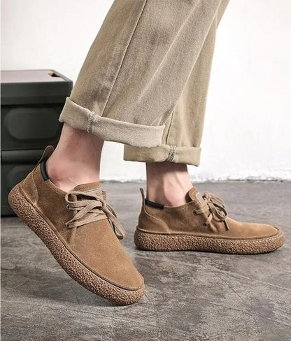 Men's Genuine Suede Leather Casual Lace-Up Shoes | Lightweight Comfortable Driving Flats | Outdoor Oxford Shoes