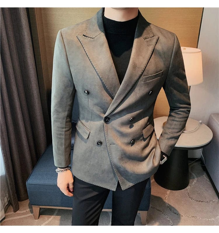 Men's High Quality Slim Fit Suit Blazer Leather Fleece Jacket