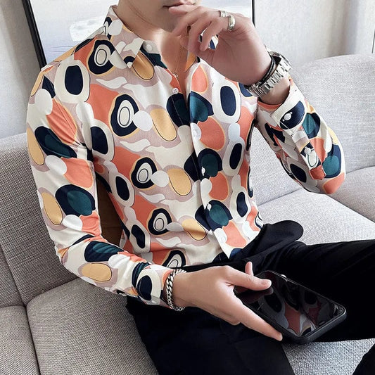 Men's Luxury Printed Dress Shirt – Long Sleeve Button-Down Shirt for Party, Prom, Wedding