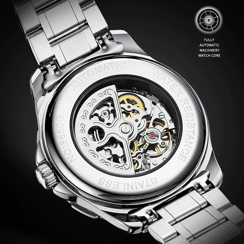 Men's Luxury Skeleton Mechanical Watch Stainless Steel Waterproof