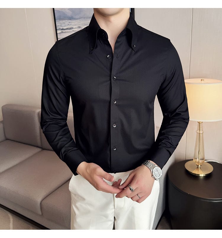 Men's Luxury Solid Color Slim Fit Long Sleeve Shirt – High-Quality Turn-Down Collar Formal Tuxedo & Party Wear