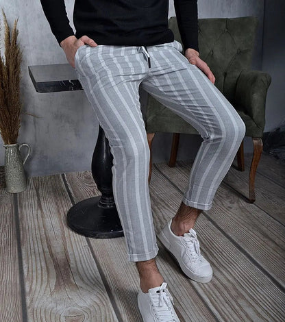 Sleek Stripe Pants Men s Business Casual Slim Fit Pencil Trousers wit Zebuci