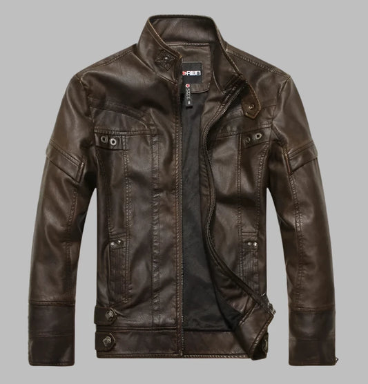 Men's PU Jacket Standing Collar Short Bicycle Leather Jacket Paired with High-quality Fashionable Casual Men's Motorcycle Jacket