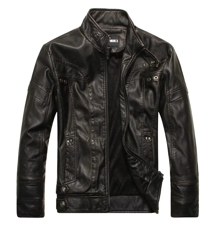 Men's PU Jacket Standing Collar Short Bicycle Leather Jacket Paired with High-quality Fashionable Casual Men's Motorcycle Jacket