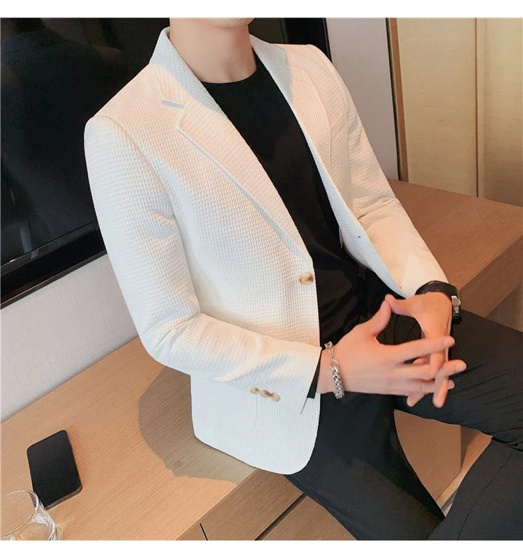 Men's Single Breasted Slim Fit Blazer Waffle Jacket: High-Quality Casual/Formal Suit Coat