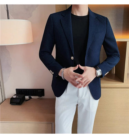 Men's Single Breasted Slim Fit Blazer Waffle Jacket: High-Quality Casual/Formal Suit Coat