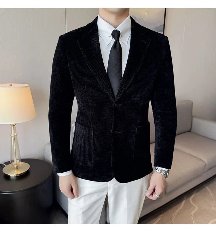 Men's Slim Fit Chenille Velvet Blazer – Autumn Winter Business Suit Jacket for Weddings, Banquets, and Parties