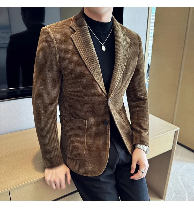 Men's Slim Fit Chenille Velvet Blazer – Autumn Winter Business Suit Jacket for Weddings, Banquets, and Parties