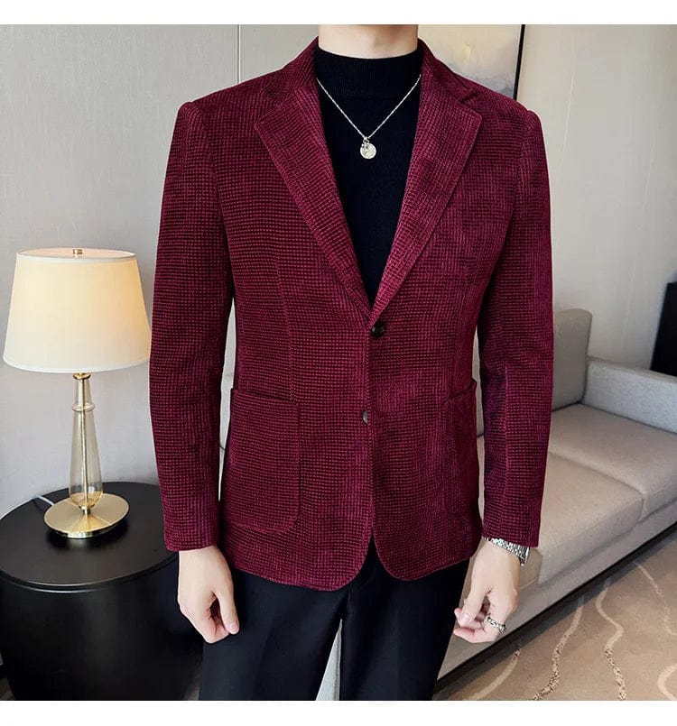 Men's Slim Fit Chenille Velvet Blazer – Autumn Winter Business Suit Jacket for Weddings, Banquets, and Parties