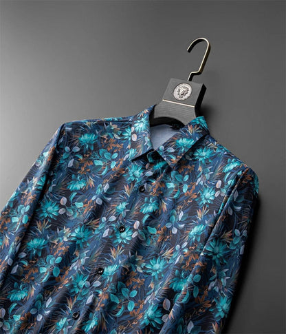 Men's Slim Fit Flower Shirt: Long Sleeved Casual Elegance for High-Quality Business Parties