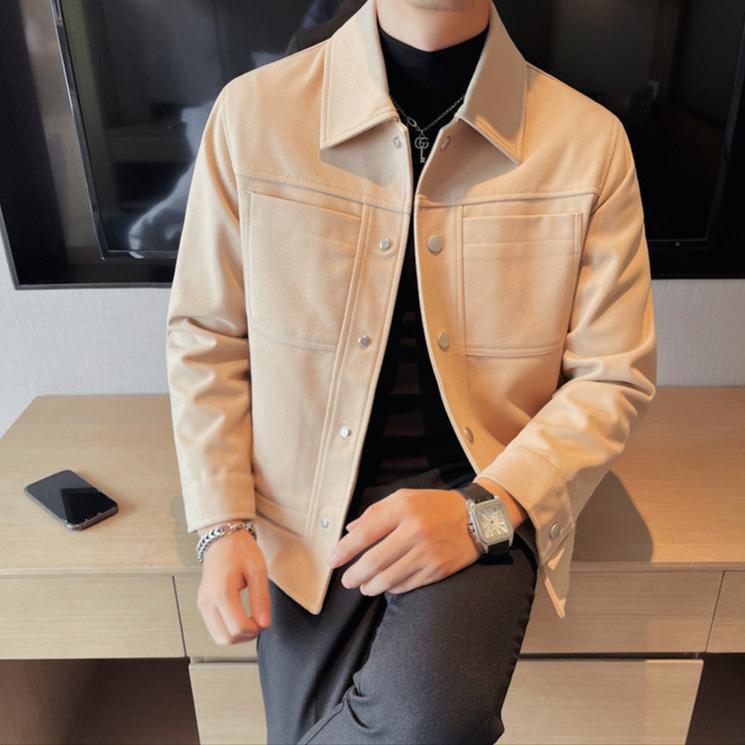 Men's Slim Fit Woolen Jacket – Casual Lapel Cropped Coat for Fashion & Streetwear