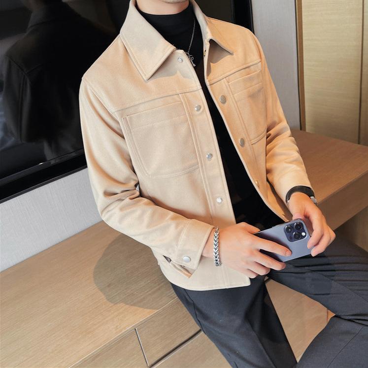 Men's Slim Fit Woolen Jacket – Casual Lapel Cropped Coat for Fashion & Streetwear