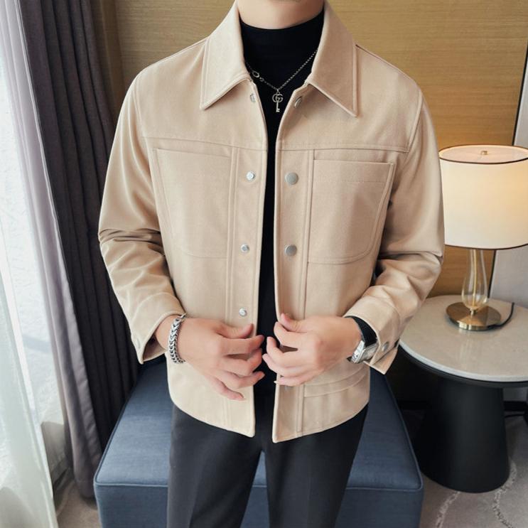 Men's Slim Fit Woolen Jacket – Casual Lapel Cropped Coat for Fashion & Streetwear