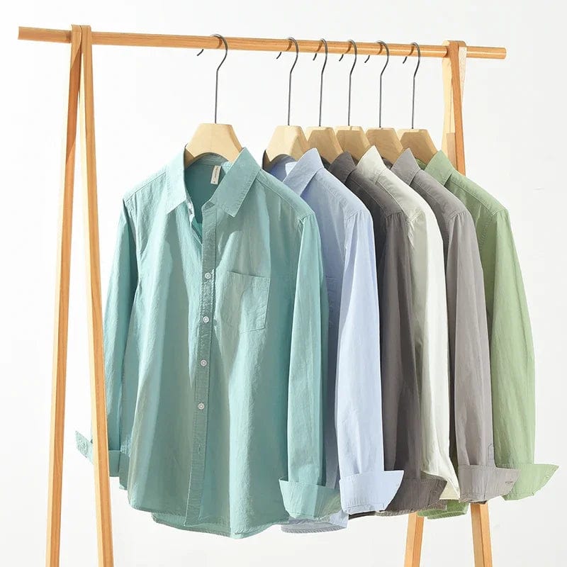 Men's Solid Pure Cotton Long Sleeve Shirt | Turn-Down Collar Casual Shirt