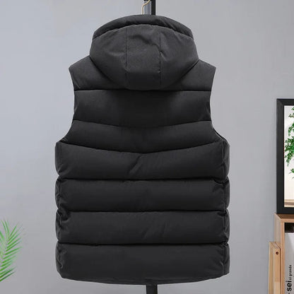 Men's Winter Hooded Vest - Spliced Color, Down Cotton, Zipper