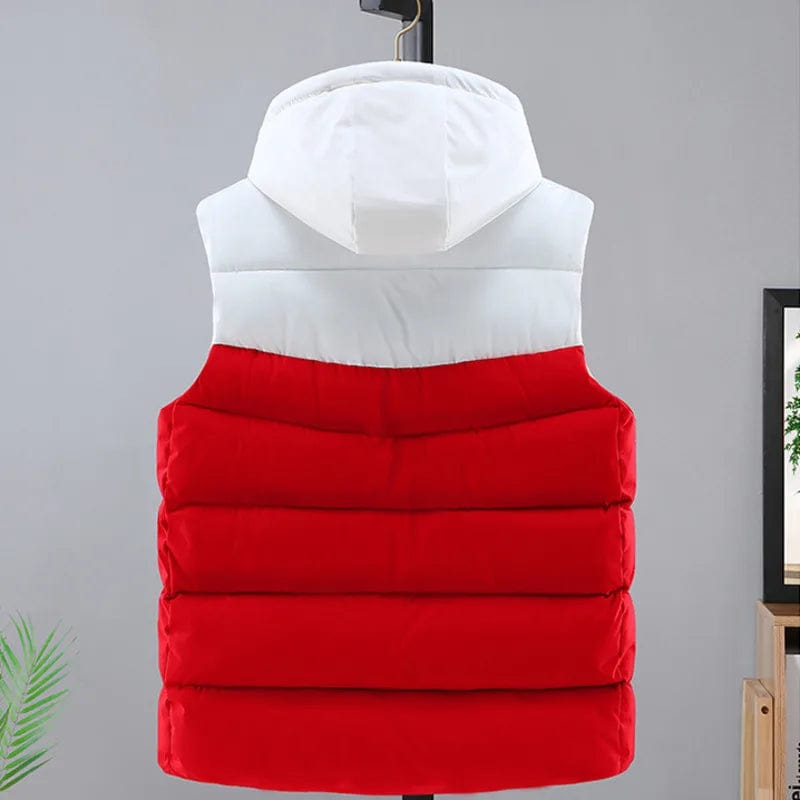 Men's Winter Hooded Vest - Spliced Color, Down Cotton, Zipper