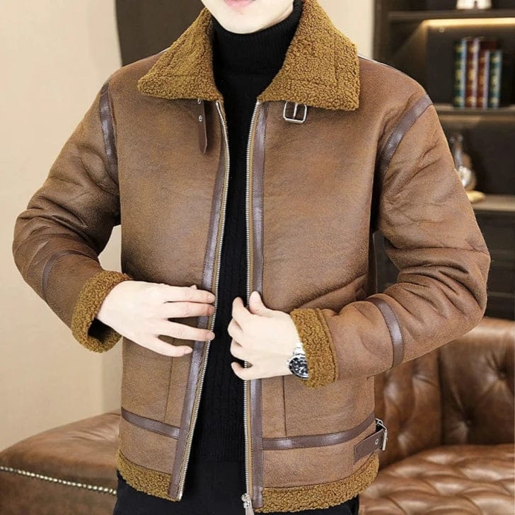 Men's Winter Motorcycle Leather Jacket – Plus Velvet Padded, Fur-Lined Warm Casual Overcoat