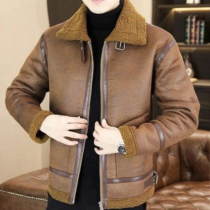 Men's Winter Motorcycle Leather Jacket – Plus Velvet Padded, Fur-Lined Warm Casual Overcoat