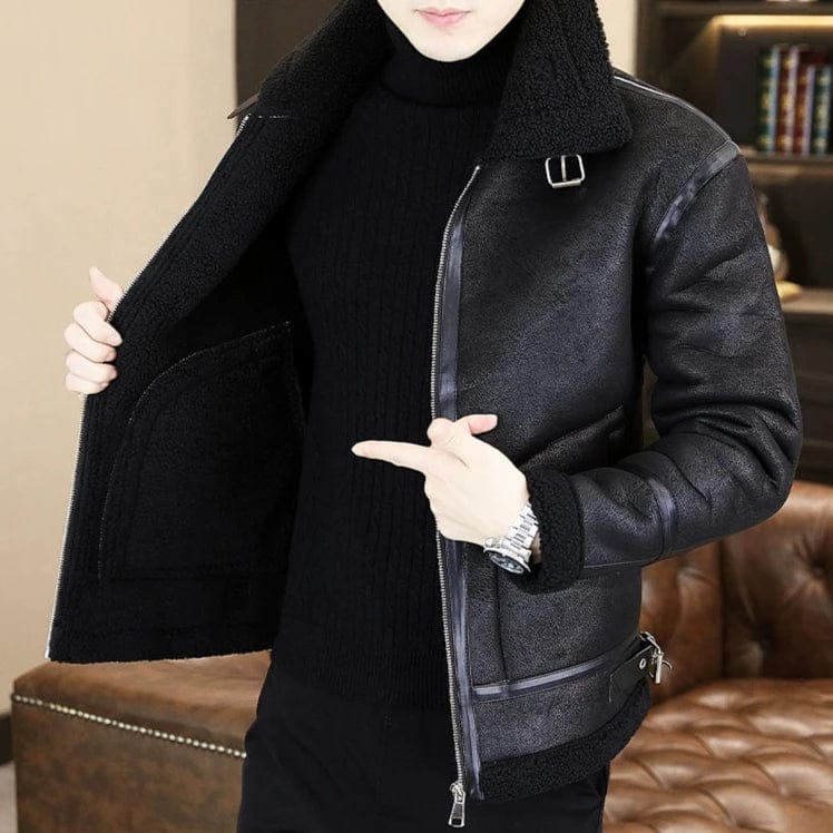 Men's Winter Motorcycle Leather Jacket – Plus Velvet Padded, Fur-Lined Warm Casual Overcoat