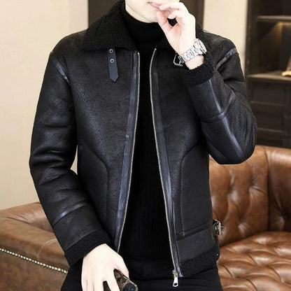 Men's Winter Motorcycle Leather Jacket – Plus Velvet Padded, Fur-Lined Warm Casual Overcoat