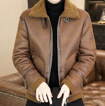 Men's Winter Motorcycle Leather Jacket – Plus Velvet Padded, Fur-Lined Warm Casual Overcoat