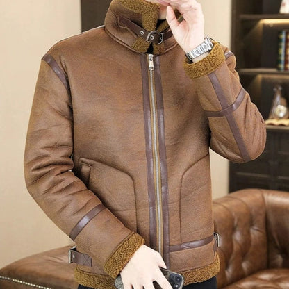 Men's Winter Motorcycle Leather Jacket – Plus Velvet Padded, Fur-Lined Warm Casual Overcoat