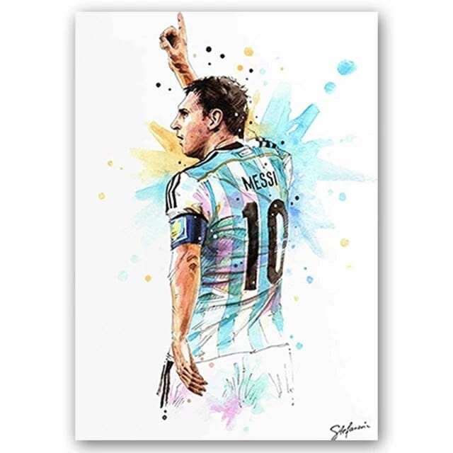 Messi 2 / Small - 40X60cm Unframed Football Soccer Legends Vibrant Watercolor Wall Art Posters: High Quality Canvas Painting Prints for Home Decor, Bedroom, and Office