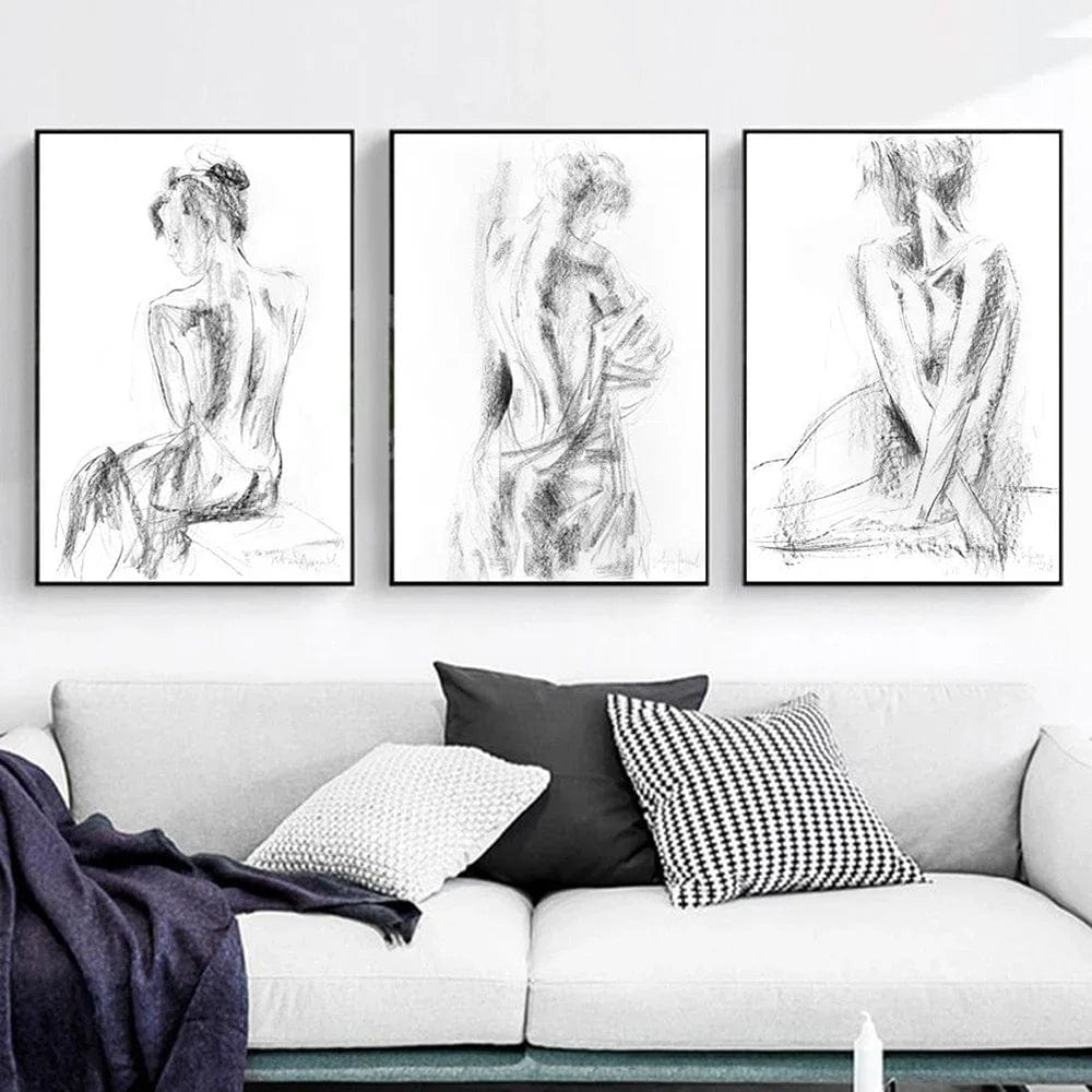 Modern Abstract Aesthetic Wall Art Sexy Woman Back Black and White Nude HD Canvas Painting Poster Print Home Bedroom Decoration