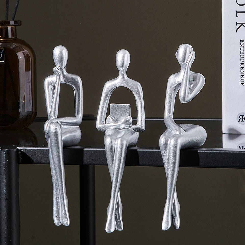 Modern Art Trio: Abstract Figure Ornaments Set for Desk Decoration, Living Room Accents, and Unique Home Decor Gift