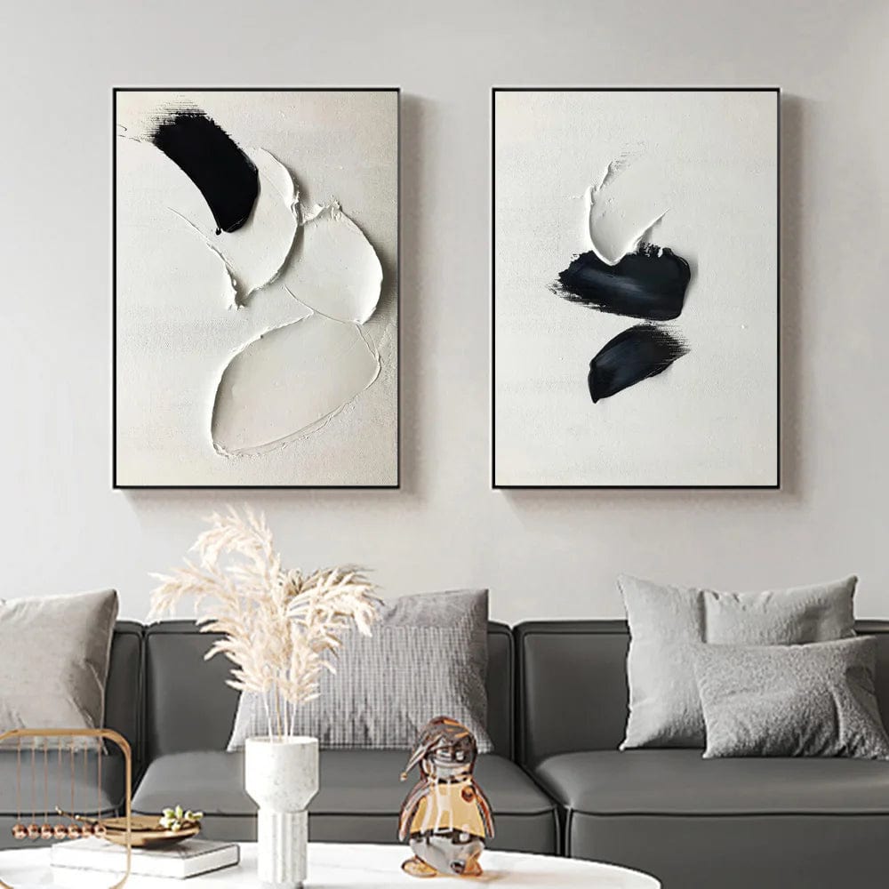Modern Giclee Black And White Abstract Minimalist Art Canvas Prints 3D Textured Style Wall Decor Painting Poster For Living Room