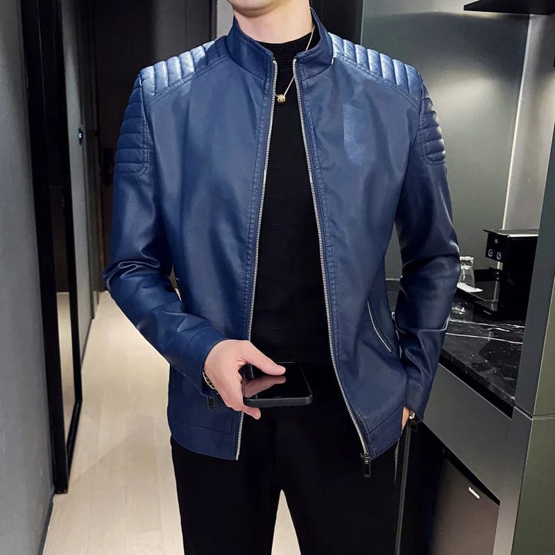Motorcycle PU Leather Jacket Men Winter Leahter Jacket Male Stand Collar Casual Windbreaker trendy mens clothing black blue 2022