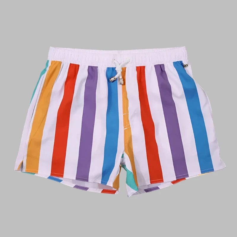 Multi / 28-30 Waist Men's Striped Beach Vacation Shorts: Lined Swim Trunks for Hot Springs