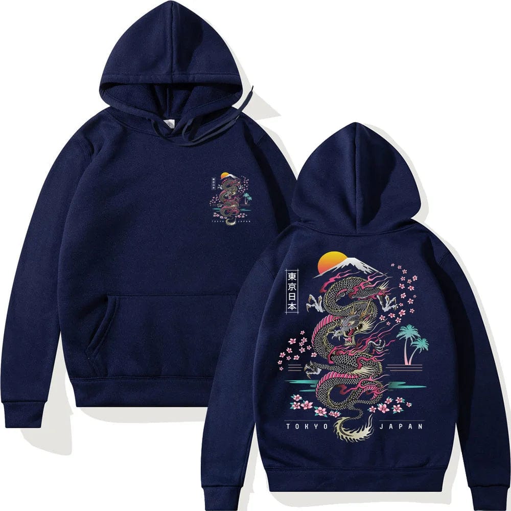 Navy Blue / M Japanese Dragon Anime Hoodie Casual Oversized Loose Hip Hop Harajuku Pullover Streetwear Hoody