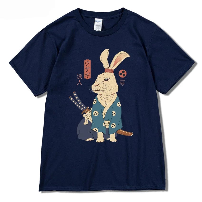 Navy Blue / S Summer Loose Men/Women T Shirt Casual Short Sleeve ninja Rabbit Print Anime Tshirt Japanese Summer T-Shirt Tops Tee Swag Shirt