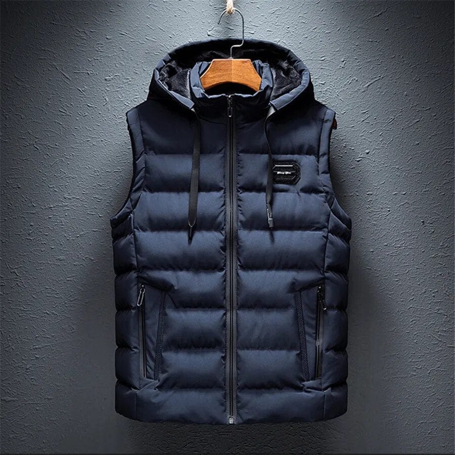 Navy Blue / XS Casual Warmth: Luxury Sleeveless Hooded Vest Jacket for Men - Winter Cotton Padded Vest Coat