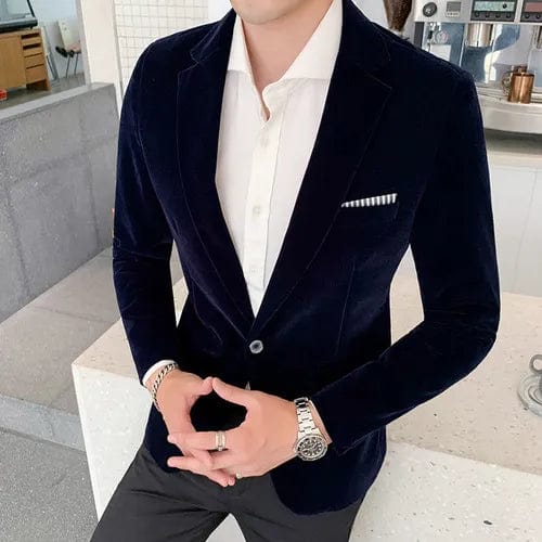 Navy Blue / XS Men's New Slim Velvet Blazer English Style jacket