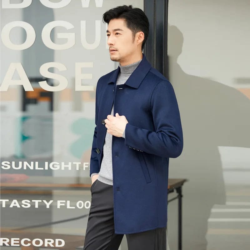 Navy Blue / XXXL Jueqi Autumn and Winter New Cashmere Coat Men's Double sided Woolen Coat 100% Pure Woolen Coat MR-3013