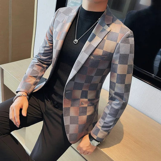 New Autumn Men's Blazers Classic British Plaid Single-breasted Suits Work Party Gentleman Business Casual Blazers Men's Tuxedo