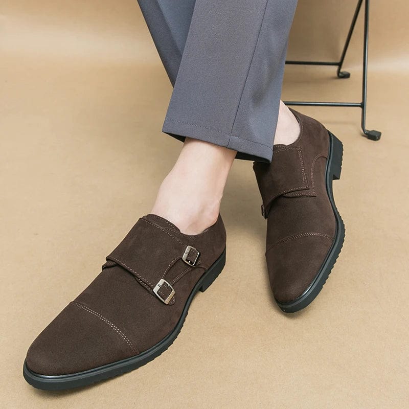 Men s Suede Derby Shoes with Buckle Detail Classic Wedding Business Footwear